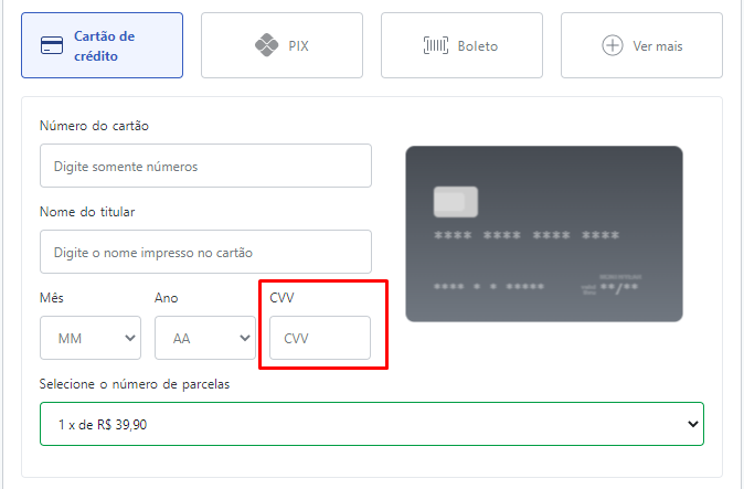 O CVV do cartão de crédito é solicitado em compras online